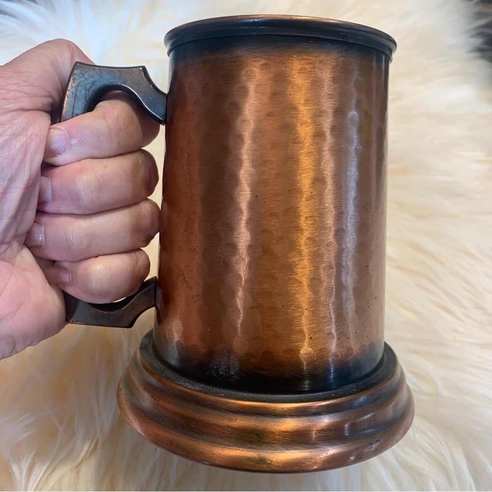 SALE!! Glass bottomed hammered metal beer stein